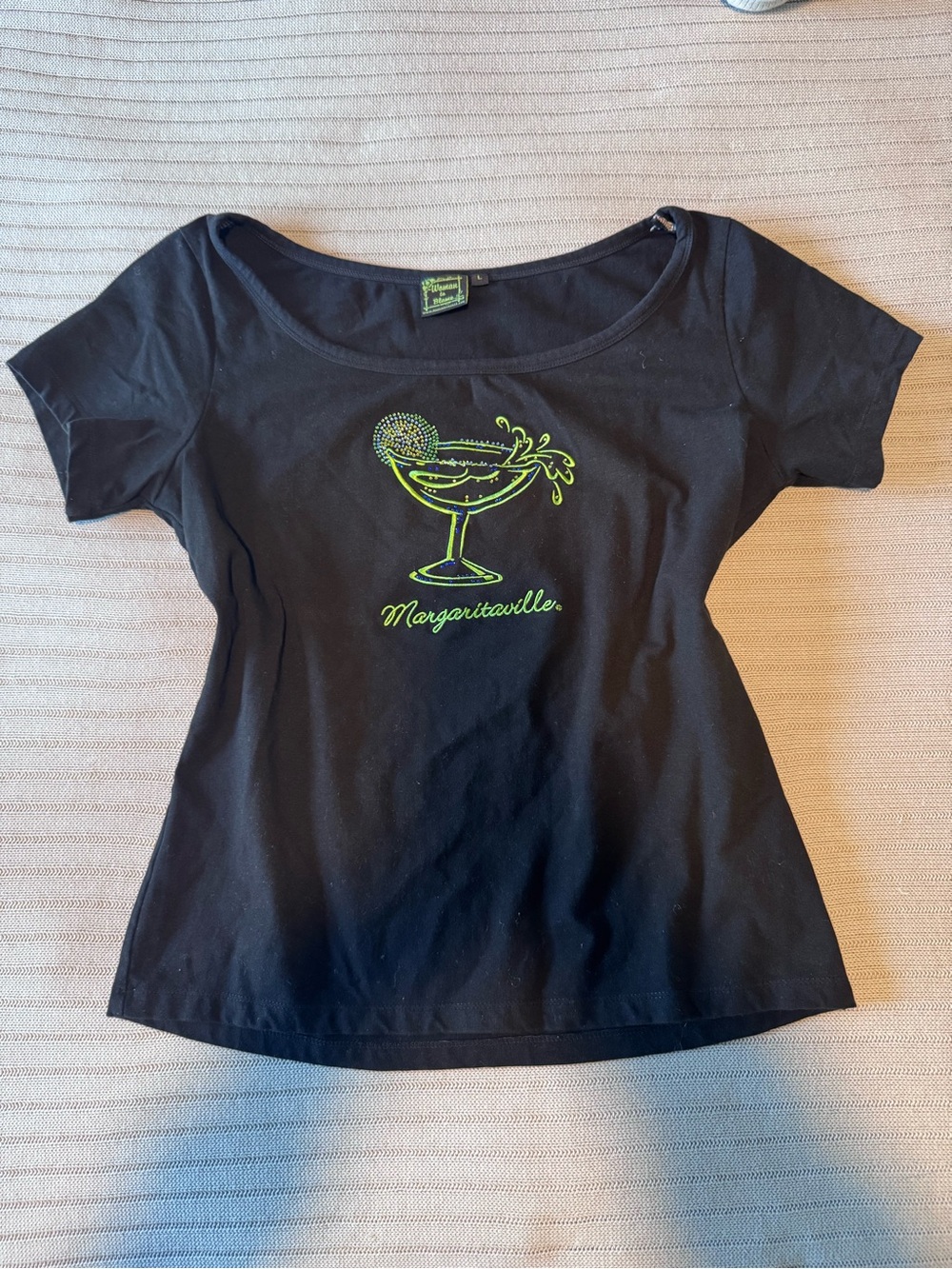 Margaritaville Black Scoop Neck Tee with Neon Lime Cocktail Graphic